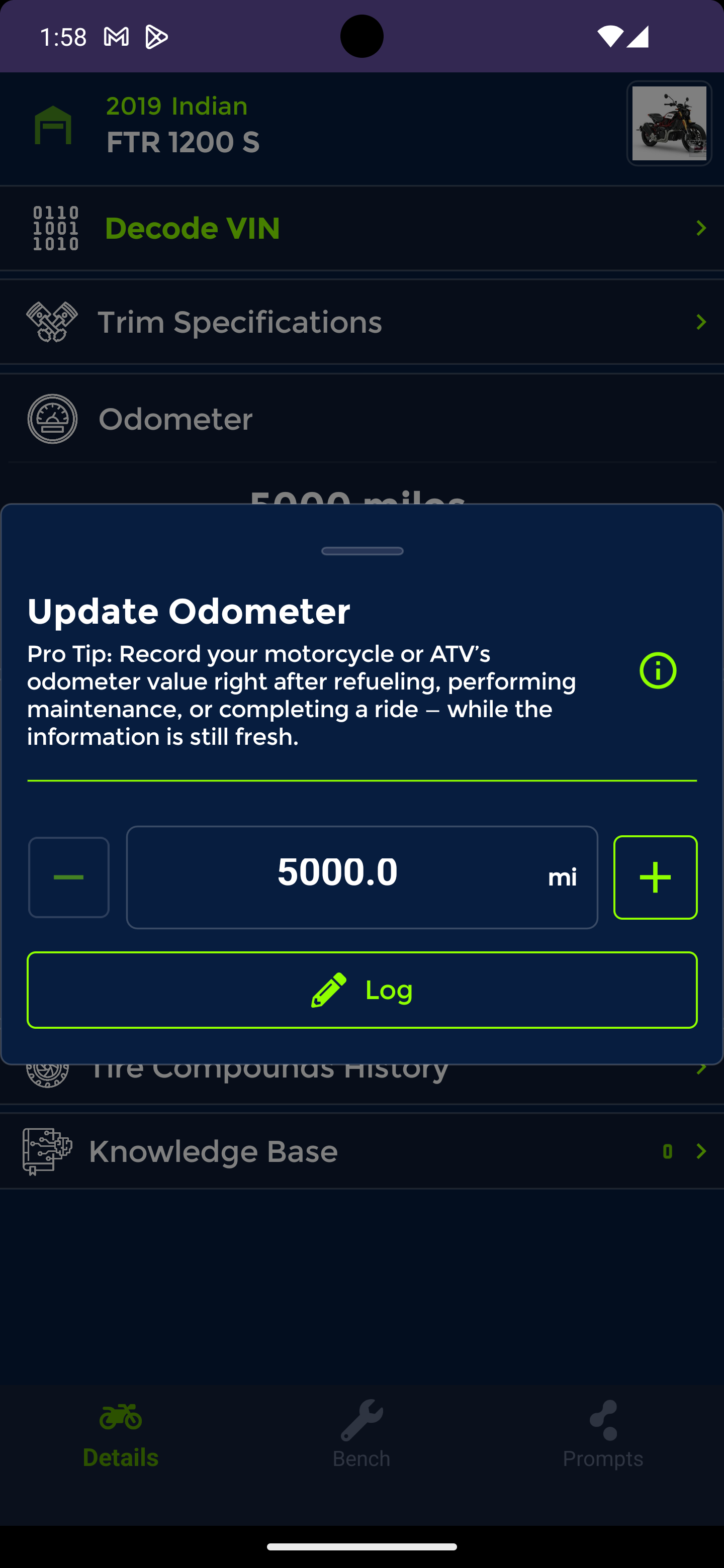 CrankyGarage mobile app screen