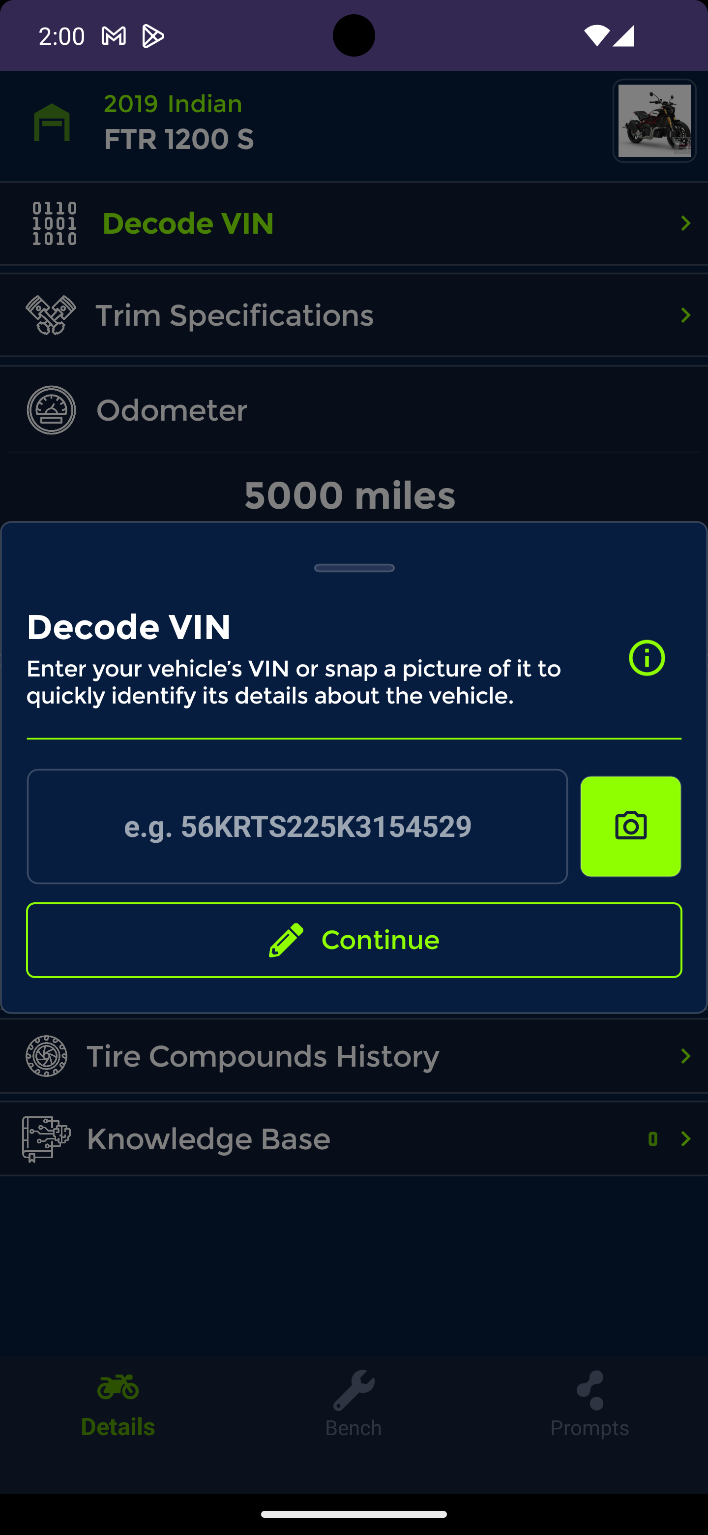CrankyGarage mobile app screen